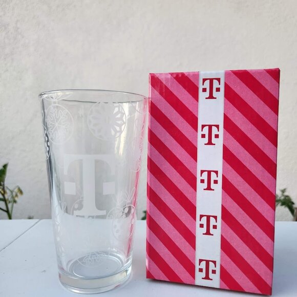 New T mobile Promotional Glass Holiday Cup Etched Ornaments Letter T Drinking - Picture 3 of 5